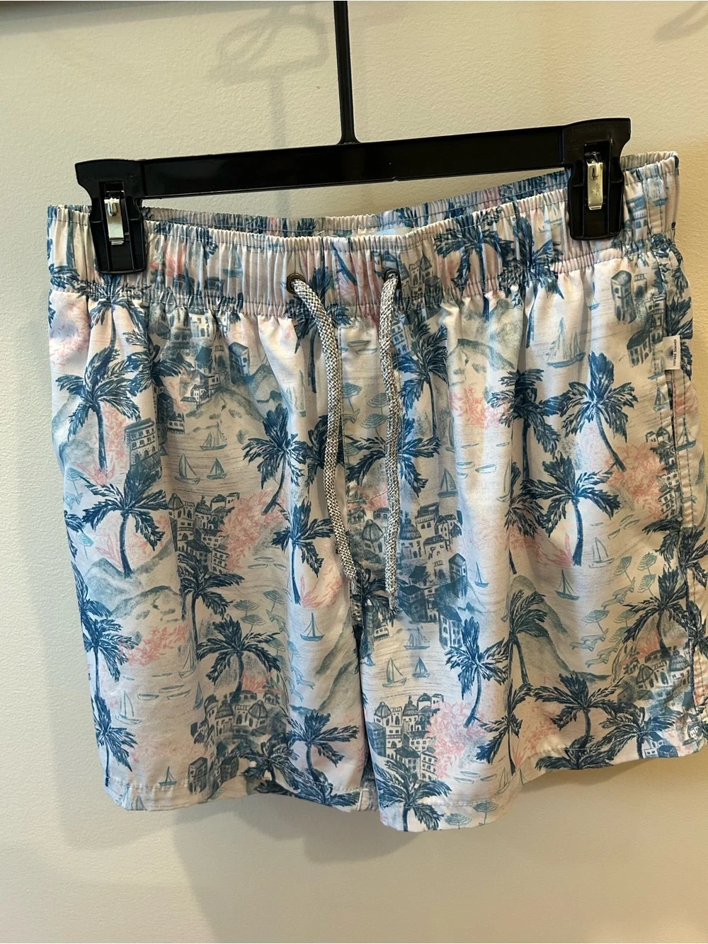 VINTAGE SUMMER Matching Cabana Set Palm Tree Swim Trunks & Button Up Shirt S